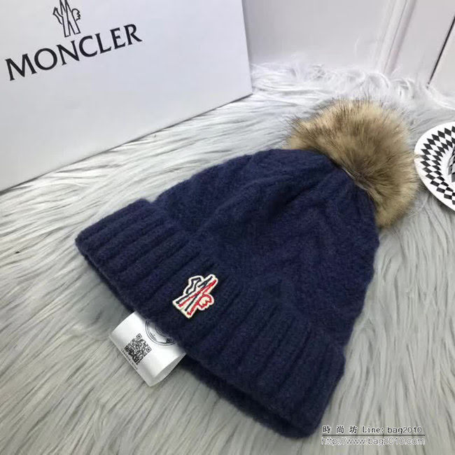 MONCIER蒙口 專櫃新品 原版高端羊毛+兔絨配狐狸毛球針織帽 LLWJ8583